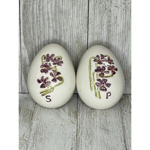 Vintage Ceramic Egg Shaped Salt & Pepper Shakers Lilacs Violets